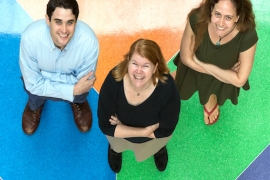 portrait of Michelle Tomasik ’07, Josh Sokol ’11, and Janet Conrad ’85 